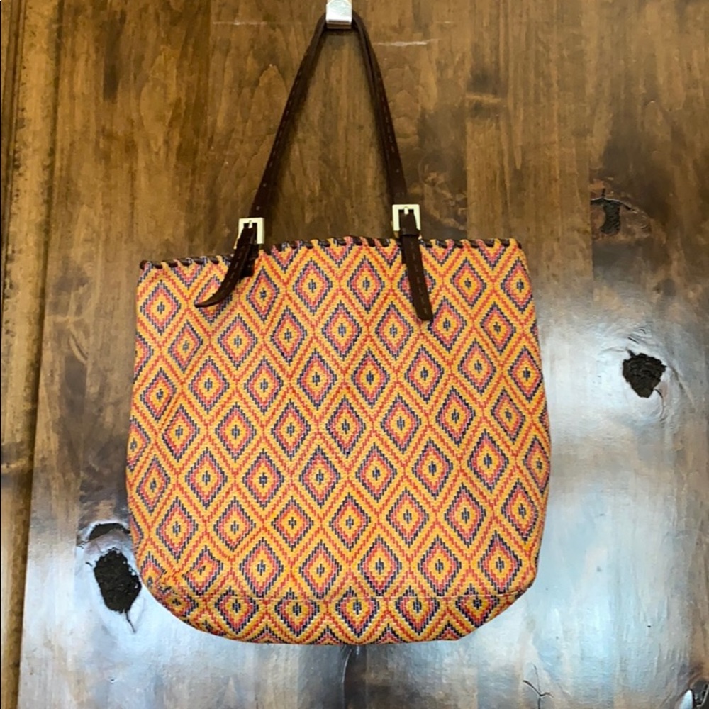 Carla Mancini Colorful Embossed Leather Tote 15x13